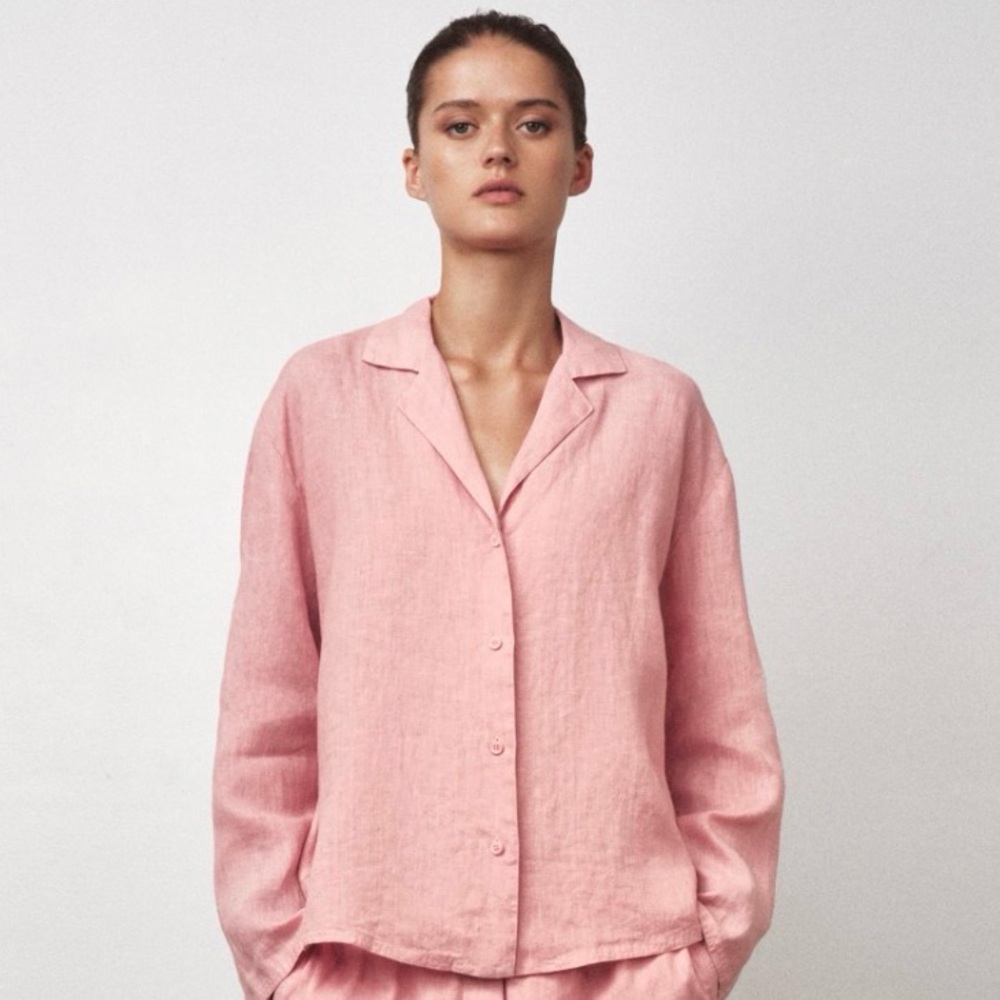 Zara Dusty Pink 100% Linen Oversized Button Down Shirt XL NWT